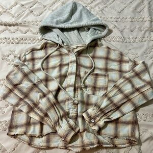 Adult XS Aeropostle crop flannel with hoodie